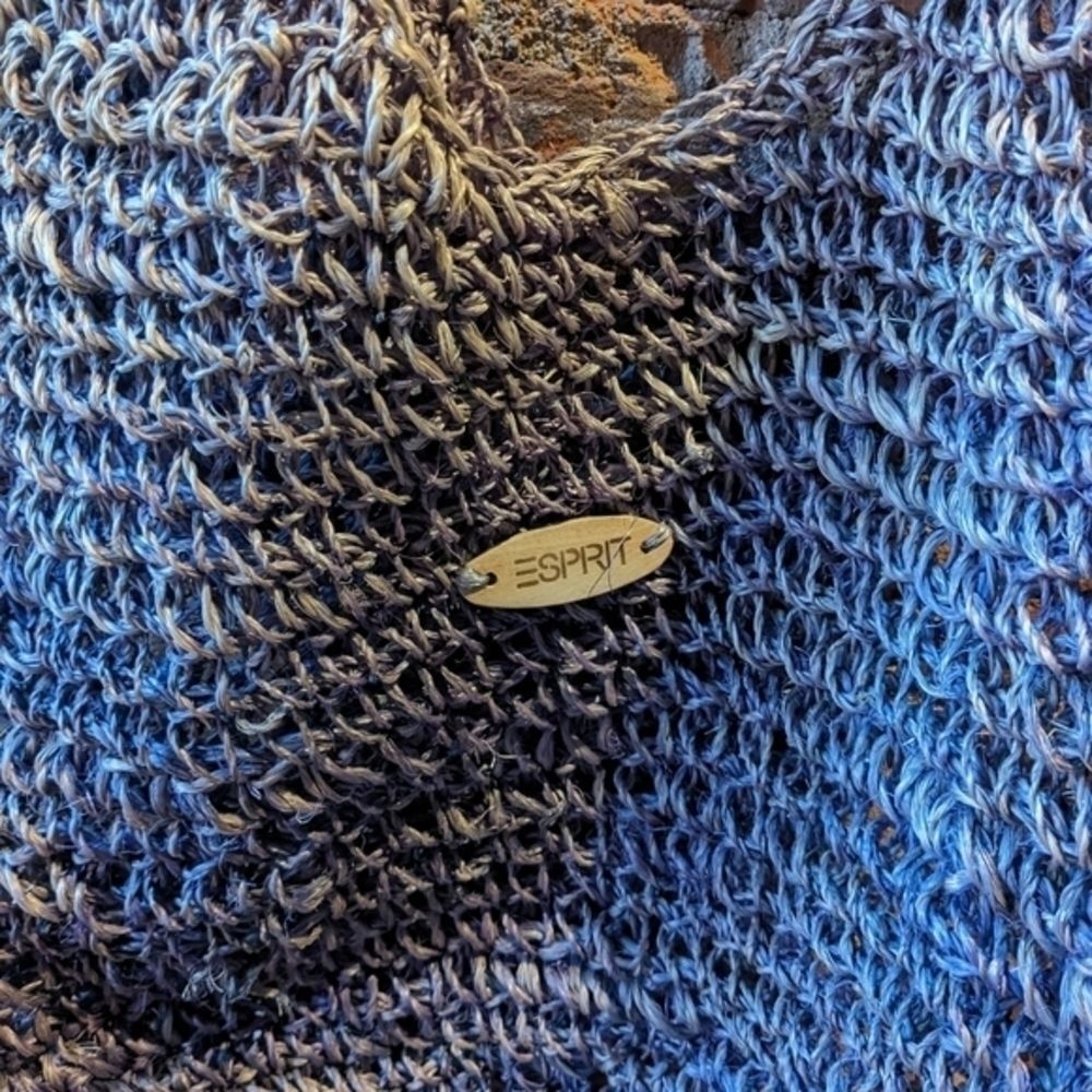 RARE Vintage ESPRIT Blue‎ Gray Crochet Rafia Shoulder Bag Casual Boho Purse - Picture 2 of 6